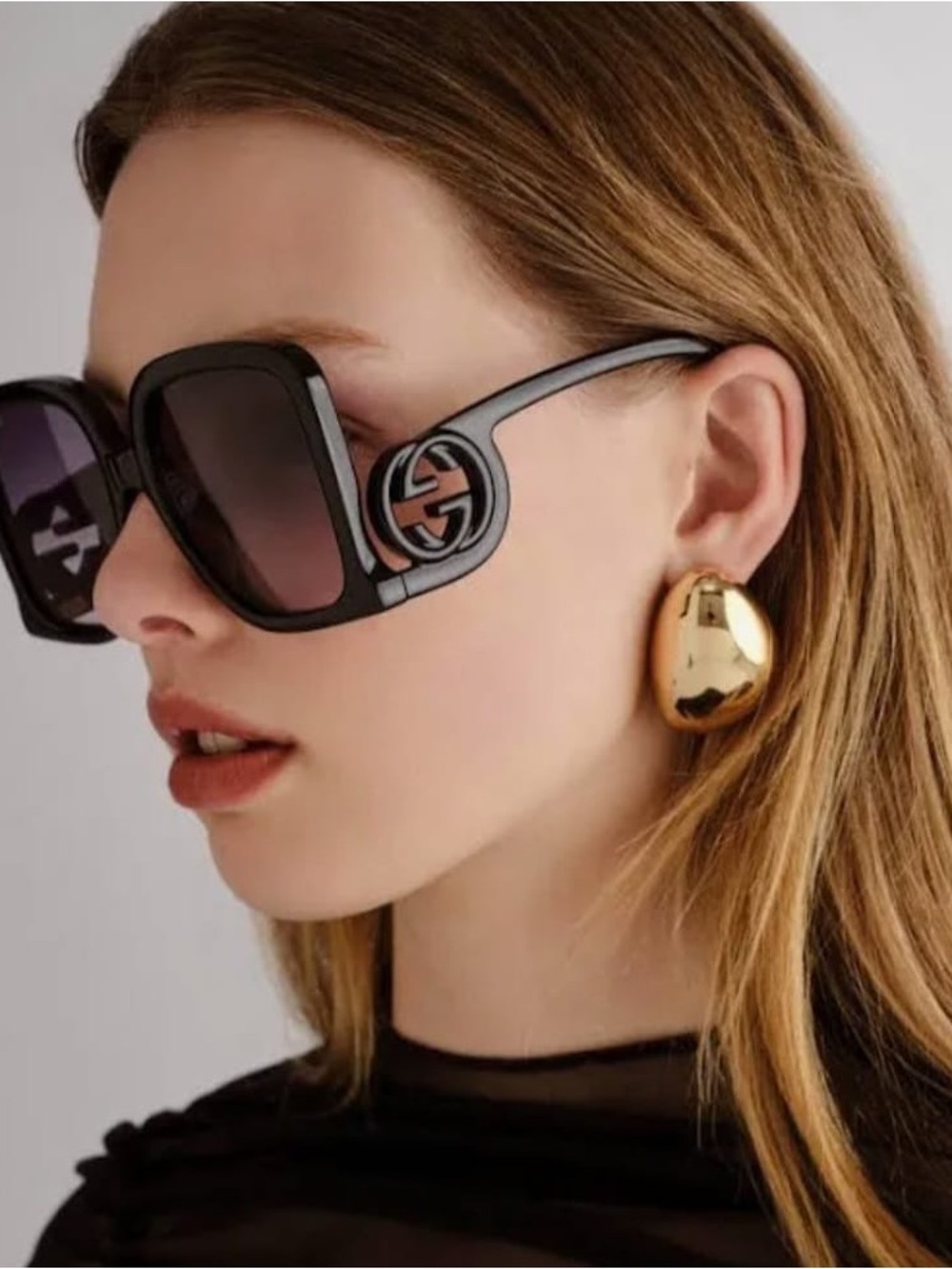 Gucci Black Oversized Logo Square Sunglasses